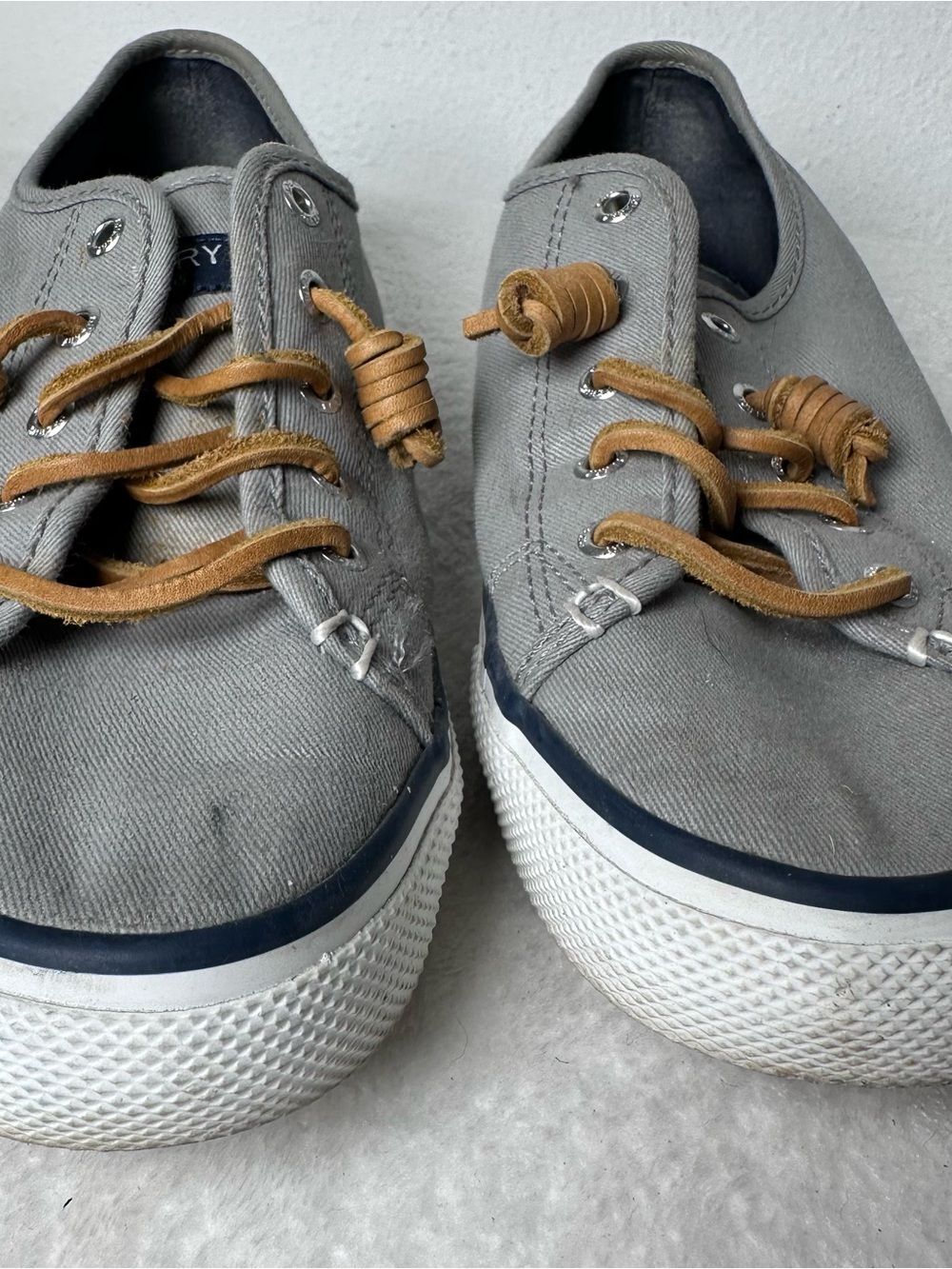Sperry Top-Sider Pier View Gray Canvas Low-Top Sneakers with Tan Laces Size 7.5 - Picture 6 of 12